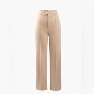 High-Waist Straight-Leg Pants in Beige